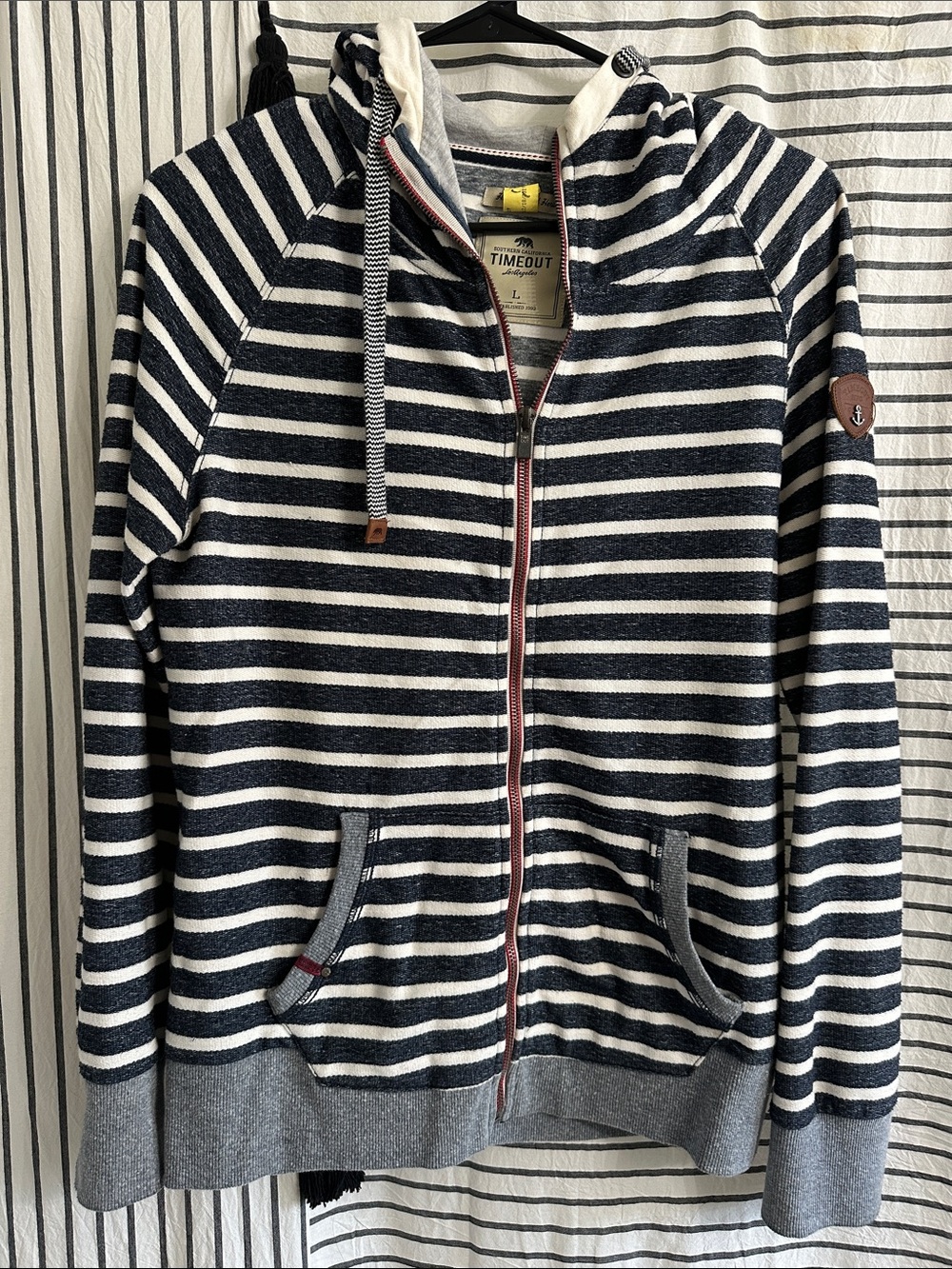 Timeout Navy & White Striped Hooded Zip Jacket